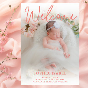 Peach Welcome Photo Birth Announcement