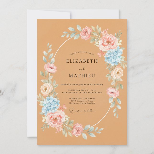 Peach Whimsical Blossom Wedding Invitation (Front)