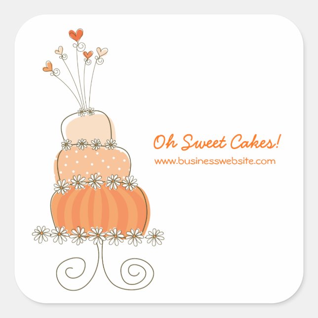 Peach Whimsical Chic Wedding Cake Sticker (Front)