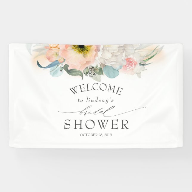 Peach White and Pink Floral Bridal Shower Banner (Horizontal)