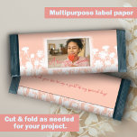 Peach White Bat Mitzvah Custom Candy Bar Wrapper<br><div class="desc">Peach, pink DIY bat mitzvah chocolate bar label is versatile for candy bars, pastries, and lots of other party favours. Special desserts or take home gifts are beautiful with Bat Mitzvah photo and special wording. Peach, pink floral multi-use label paper is a great alternative for branded Bat Mitzvah DIY chocolate...</div>