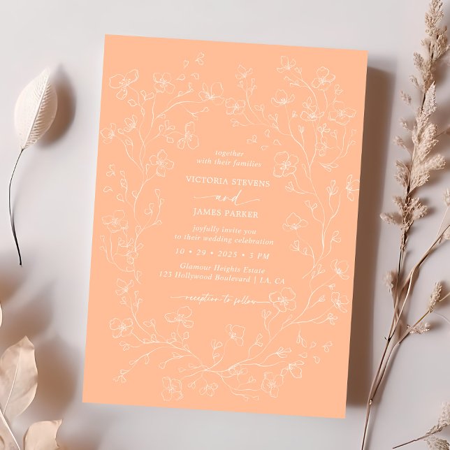 Peach White Blossom Flowers Wedding Invitation (Creator Uploaded)
