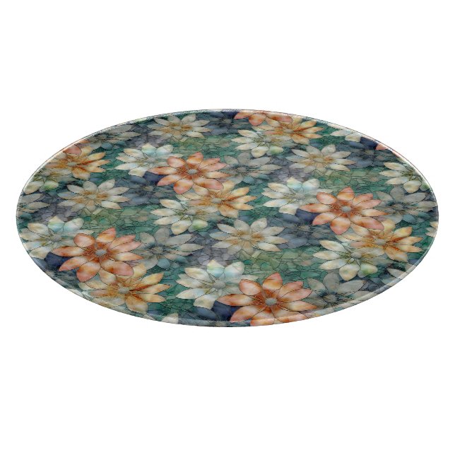 Peach White Blue Green Floral Cutting Board (Corner)