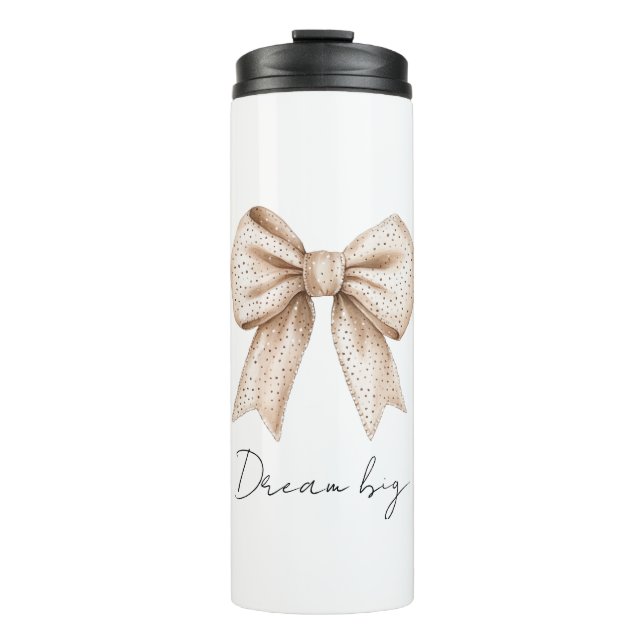 Peach White Bow Thermal Tumbler (Front)