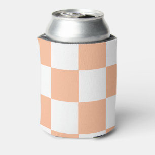 Peach White Chequerboard Retro Classic Checks Can Cooler