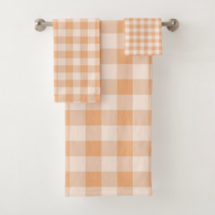 Peach White Chequered Gingham Pattern Bath Towel Set