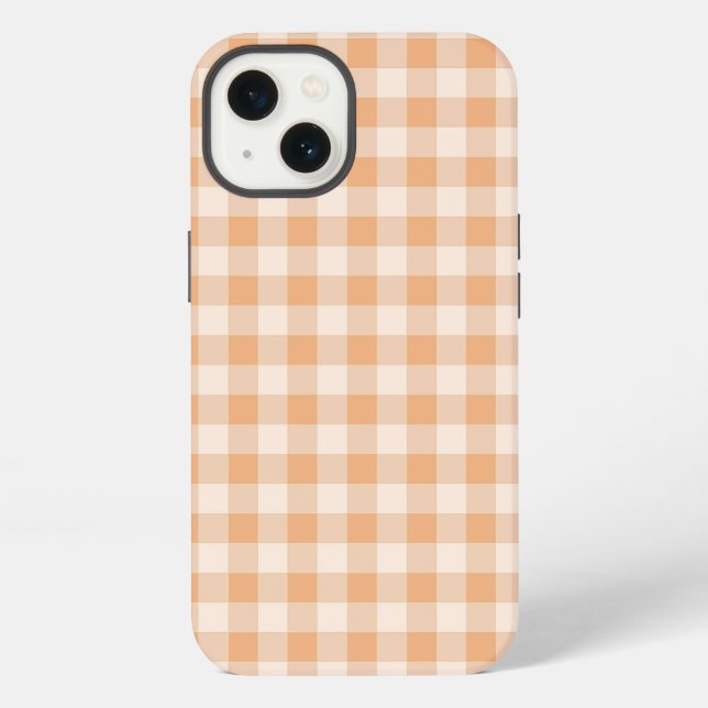 Peach White Chequered Gingham Pattern iPhone Case (Back)