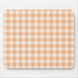 Peach White Chequered Gingham Pattern Mouse Pad