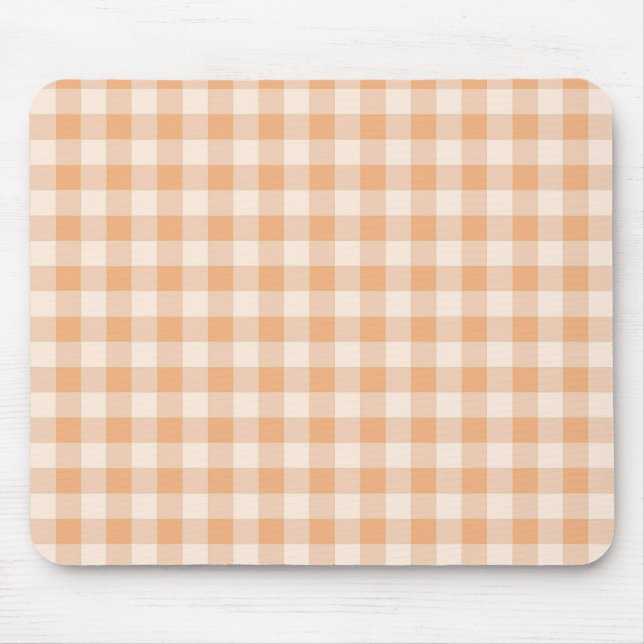Peach White Chequered Gingham Pattern Mouse Pad (Front)