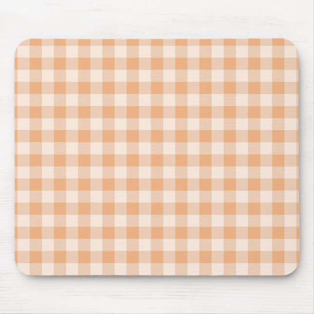 Peach White Chequered Gingham Pattern Mouse Pad (Front)