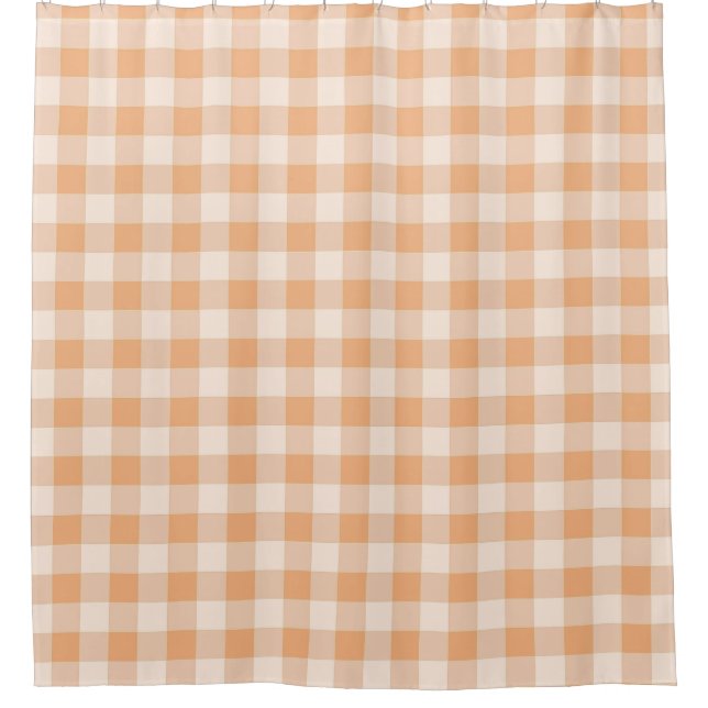Peach White Chequered Gingham Pattern Shower Curtain (Front)