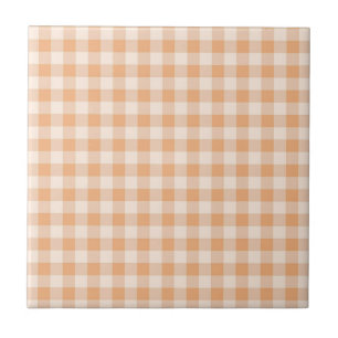 Peach White Chequered Gingham Pattern Tile