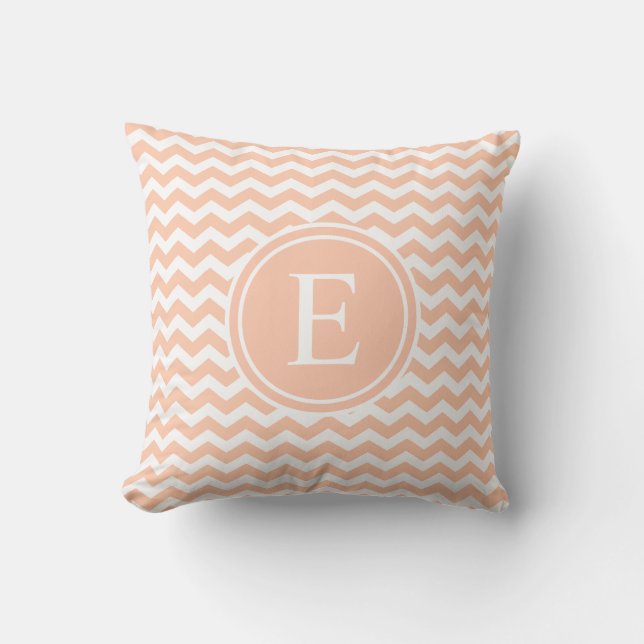 Peach White Chevron Monogram Throw Pillows (Front)