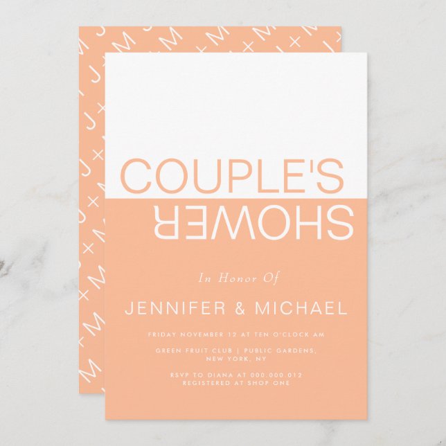 Peach white colorblock couples wedding shower invitation (Front/Back)