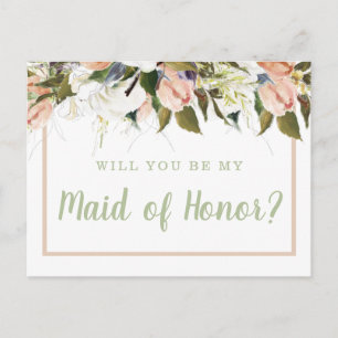 Peach White Country Floral Maid of Honour Proposal Postcard
