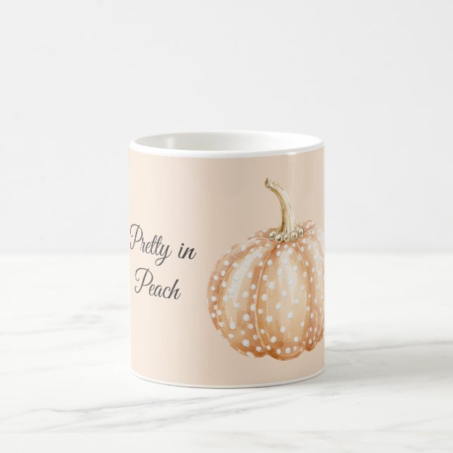 Peach White Dots Pumpkin Coffee Mug (Center)
