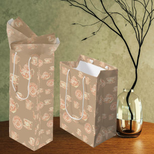  Peach White Ecru Chinoiserie Teapots Cups Medium Gift Bag