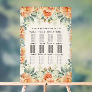 Peach White Floral Greenery Wedding Seating Chart