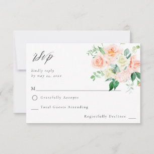 Peach & White Floral no Meal RSVP V3 Card
