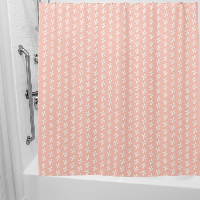 Peach white floral pattern shower curtain (Creator Uploaded)