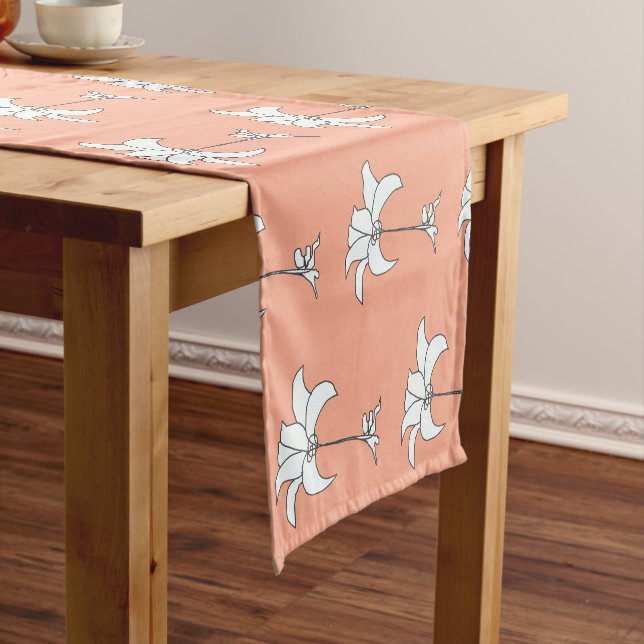 Peach White Floral Short Table Runner (In Situ)