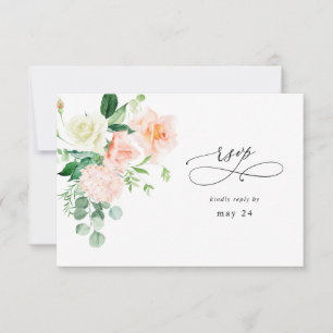 Peach & White Floral w Meal RSVP 2 Card
