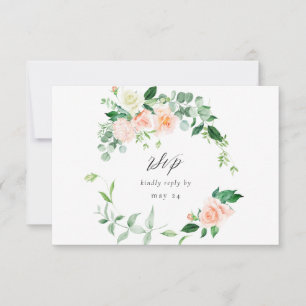 Peach & White Floral w Meal RSVP V3 3 Card