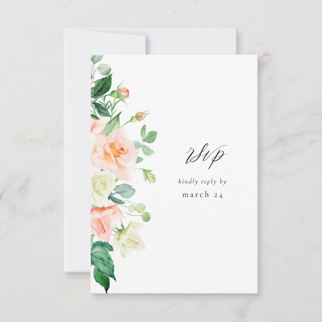 Peach & White Floral w Meal RSVP V3 Card (Front)