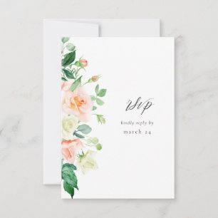 Peach & White Floral w Meal RSVP V3 Card