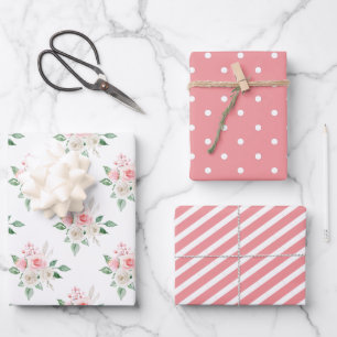 Peach White Floral Wedding Wrapping Paper Sheet