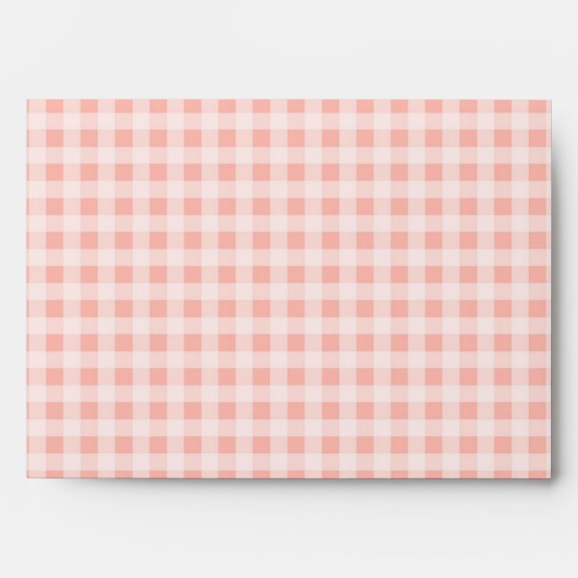 Peach White Gingham Wedding Envelope (Front)