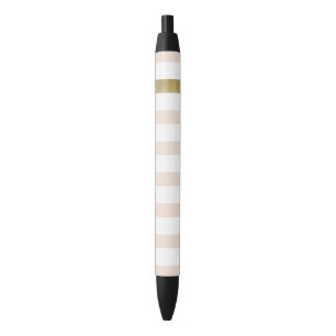 Peach White Gold Stripes Black Ink Pen