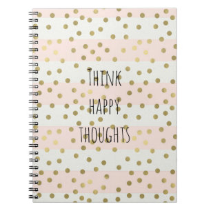 Peach White Gold Stripes Confetti Happy Thoughts Notebook