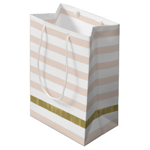 Peach White Gold Stripes Medium Gift Bag
