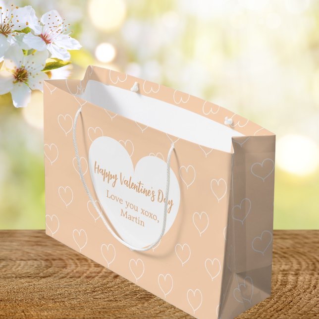Peach white hearts Valentine's Day Large Gift Bag (Creator Uploaded)