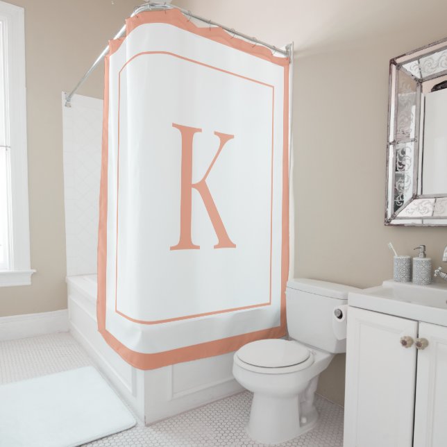  Peach &white Initial Monogram  Shower Curtain (In Situ)