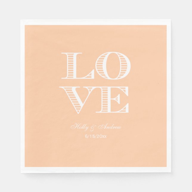 Peach, White LOVE Napkins (Front)