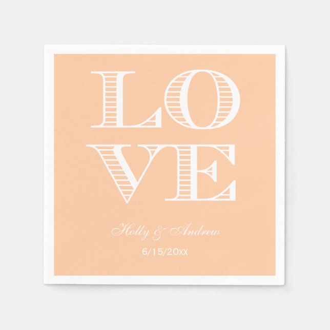 Peach, White LOVE Napkins (Front)