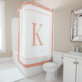 Peach &white Monogram initial Shower Curtain