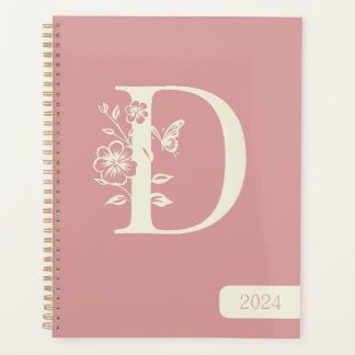 Peach White monogram initials name minimalist 2024 Planner