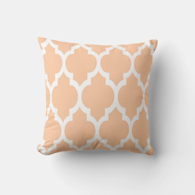 Peach White Moroccan Quatrefoil Pattern #4 Cushion (Front)