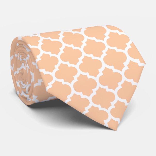 Peach White Moroccan Quatrefoil Pattern #5 Tie (Rolled)
