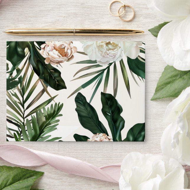 Peach White Peonies & Green Leaves Floral Wedding  Envelope (Wedding)