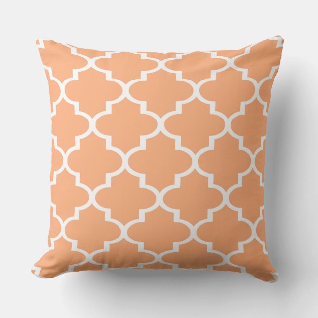 Peach White Quatrefoil Lattice Pillow (Front)
