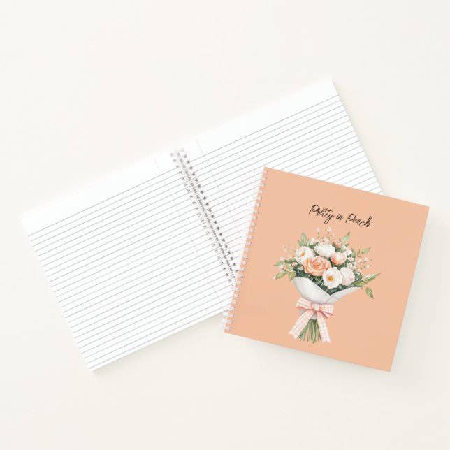 Peach White Roses Floral Bouquet Bow Notebook (Inside)