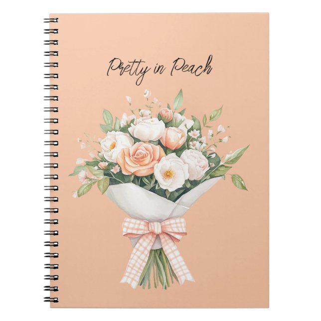 Peach White Roses Floral Bouquet Bow Notebook (Front)