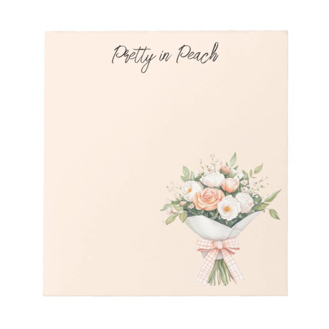 Peach White Roses Floral Bouquet Bow Notepad (Front)