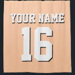 Peach White Sports Jersey Team Jersey Shower Curtain<br><div class="desc">Preppy Solid Colour Team Jersey / Sports Jersey / Football Jersey / Rugby Jersey with Custom Name Customise this with your own name or team name and a number. You can change the size, colour and placement of the text if you need to make changes, change the colour of or...</div>