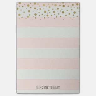 Peach White Stripes Gold Confetti Personalised Post-it Notes