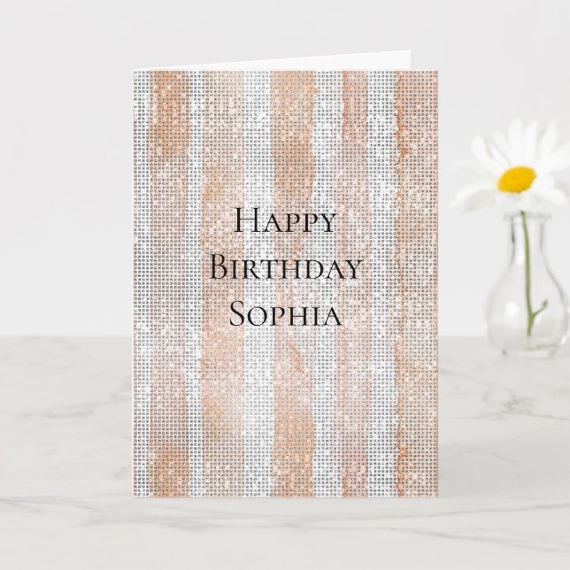 Peach White Stripes Sparkle Birthday Card (Small Plant)